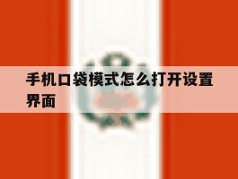 手机口袋模式怎么打开设置界面