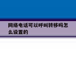 网络电话可以呼叫转移吗怎么设置的