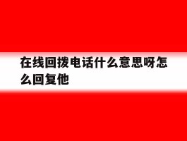 在线回拨电话什么意思呀怎么回复他
