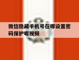 微信隐藏手机号在哪设置密码保护呢视频