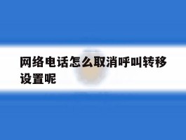网络电话怎么取消呼叫转移设置呢