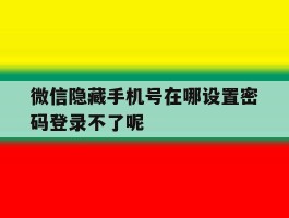 微信隐藏手机号在哪设置密码登录不了呢