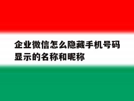 企业微信怎么隐藏手机号码显示的名称和昵称