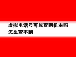 虚拟电话号可以查到机主吗怎么查不到